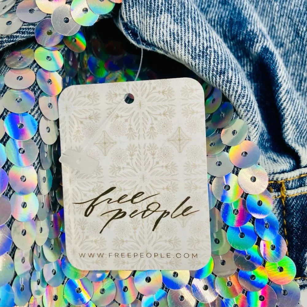 NWT Free People x Wren + Glory David Bowie Sequin Denim Jacket | OS - Picture 3 of 12